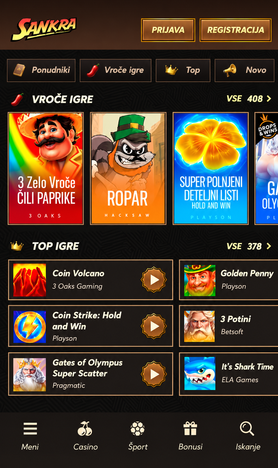 Sankra casino app sports betting section displayed on mobile device